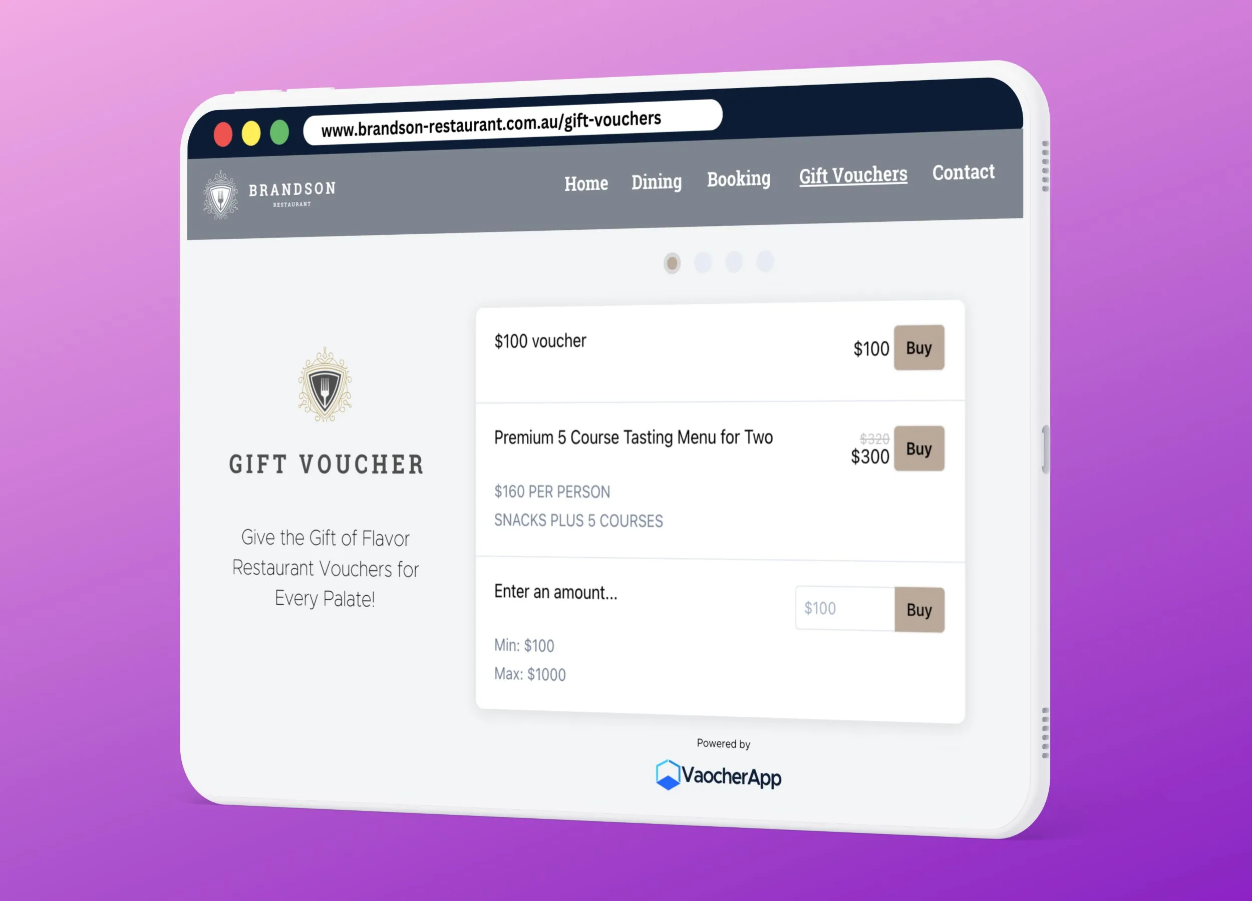 Sell vouchers directly on your website