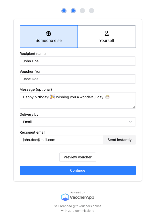 Checkout step where the purchaser writes a gift message for someone else